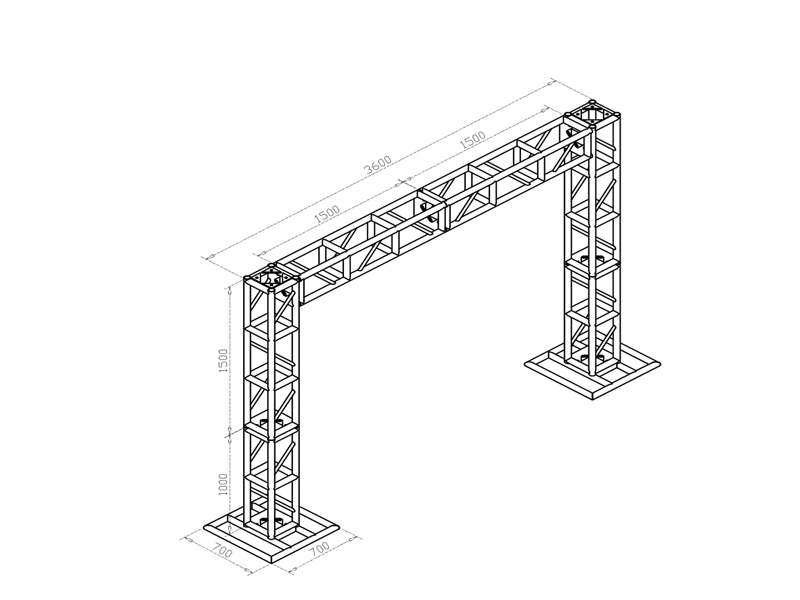 LED Screen Ground Supports  3.6 m span and load capacity up to 800 kg